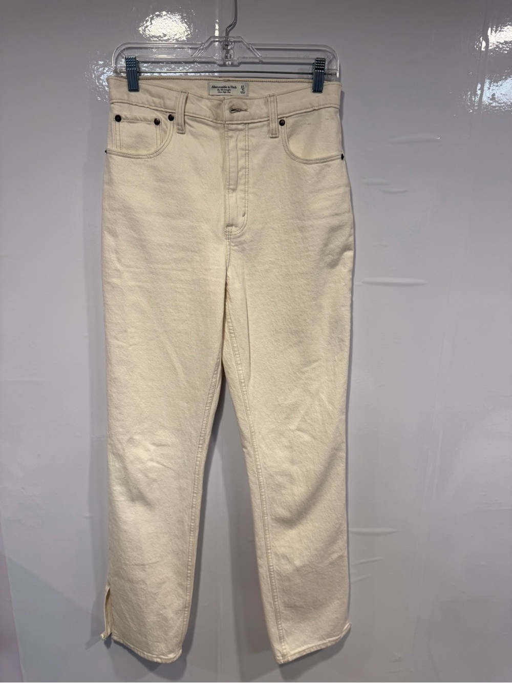 White side split hem Abercrombie and Fitch 90s high rise jeans